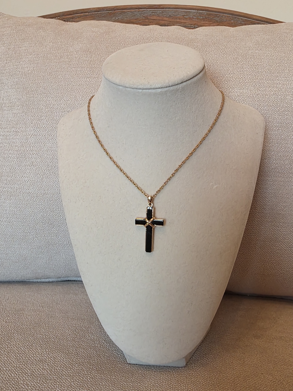 Black Cross Pendant Necklace Gold Tone Minimal Chain